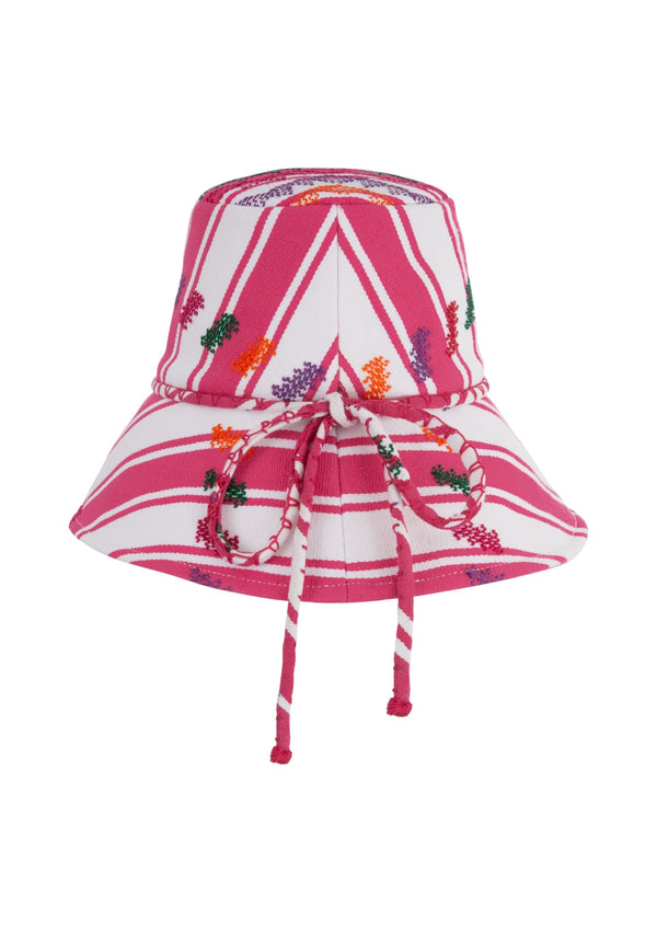 Pippa Holt Hat No.57 Hat In Pink And White Stripe With Multi-coloured Design
