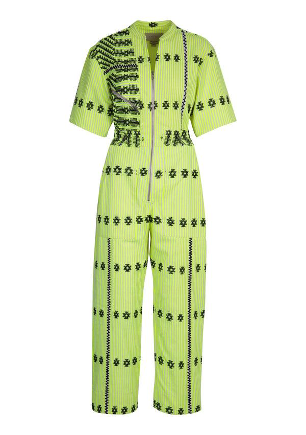 Pippa Holt Jumpsuit No.262 Neon Yellow And White Stripe Jumpsuit With Black Design