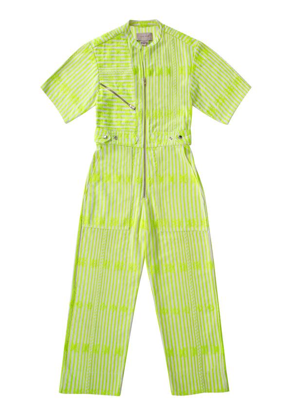 Pippa Holt Jumpsuit No.269 Neon Yellow And White Stripe Jumpsuit With Neon Yellow Design