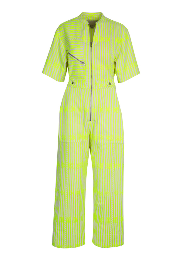 Pippa Holt Jumpsuit No.269 Neon Yellow And White Stripe Jumpsuit With Neon Yellow Design