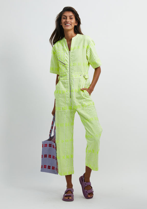 pippa holt Jumpsuit No.269 Neon yellow and white stripe jumpsuit with neon yellow design
