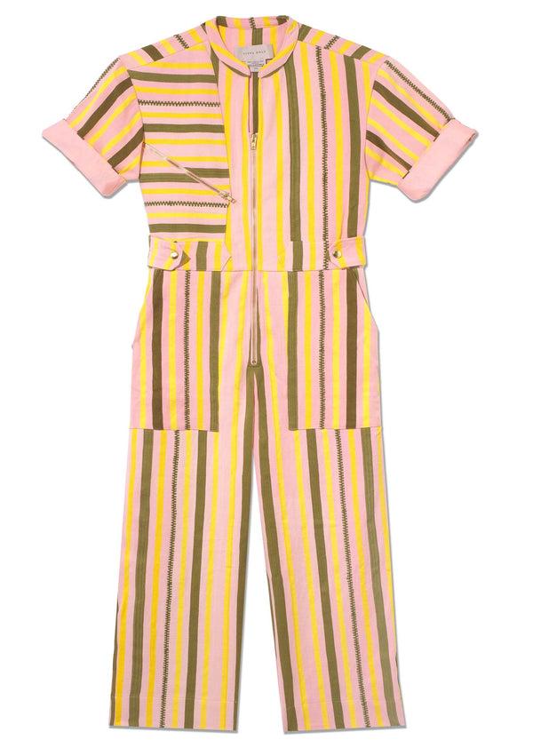 Pippa Holt Jumpsuit No.401 Jumpsuit In Khaki With Yellow And Pink Stripe