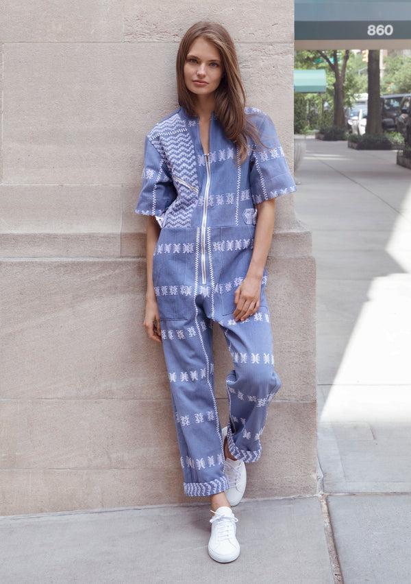 pippa holt Jumpsuit No.51 Denim jumpsuit with white motif