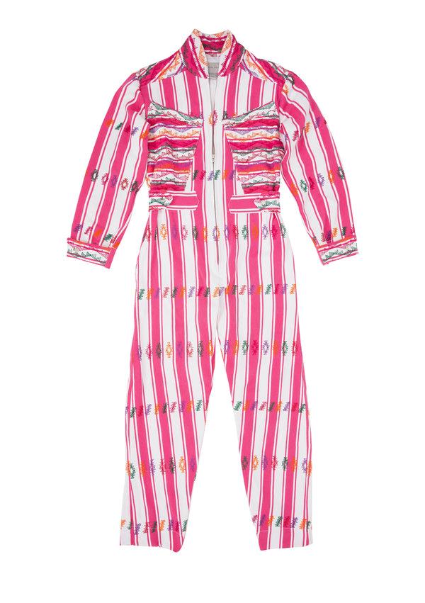 Pippa Holt Jumpsuit No.57 Pink And White Stripe Jumpsuit With Multi-coloured Motif