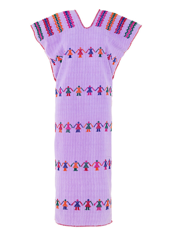 Pippa Holt Kaftan No.10 Single Panel Midi Kaftan In Lilac With Multicoloured 'people' Design