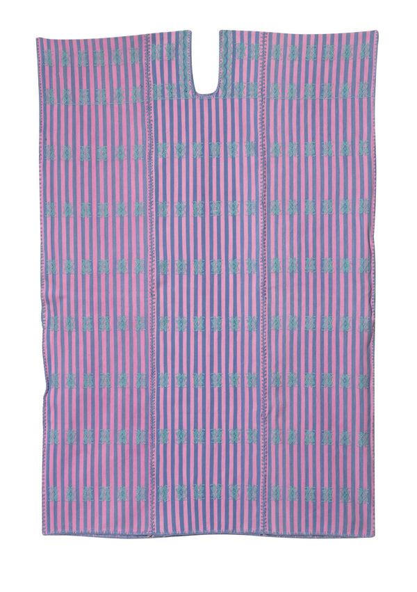 Pippa Holt Kaftan No.100 Three Panel Midi Kaftan In Pink And Blue Stripe With Mint Coloured Design