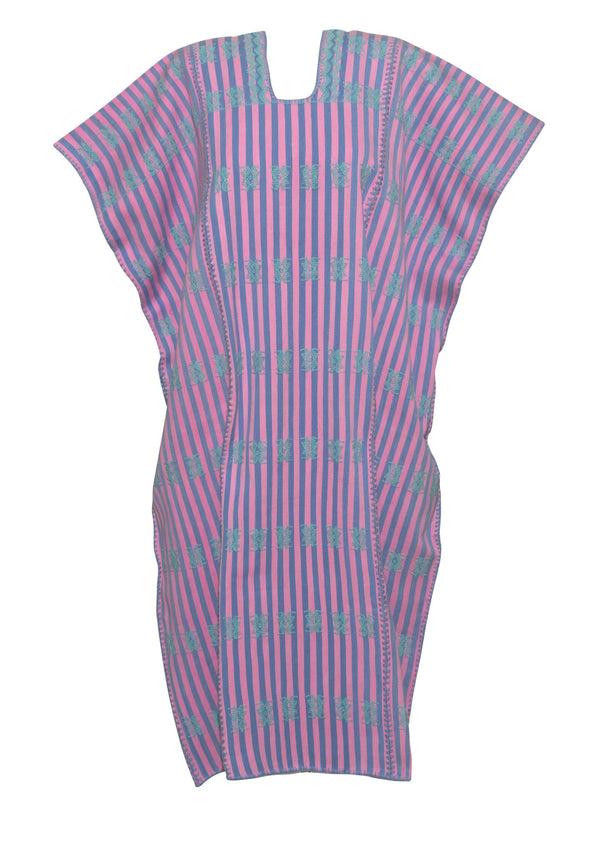 Pippa Holt Kaftan No.100 Three Panel Midi Kaftan In Pink And Blue Stripe With Mint Coloured Design