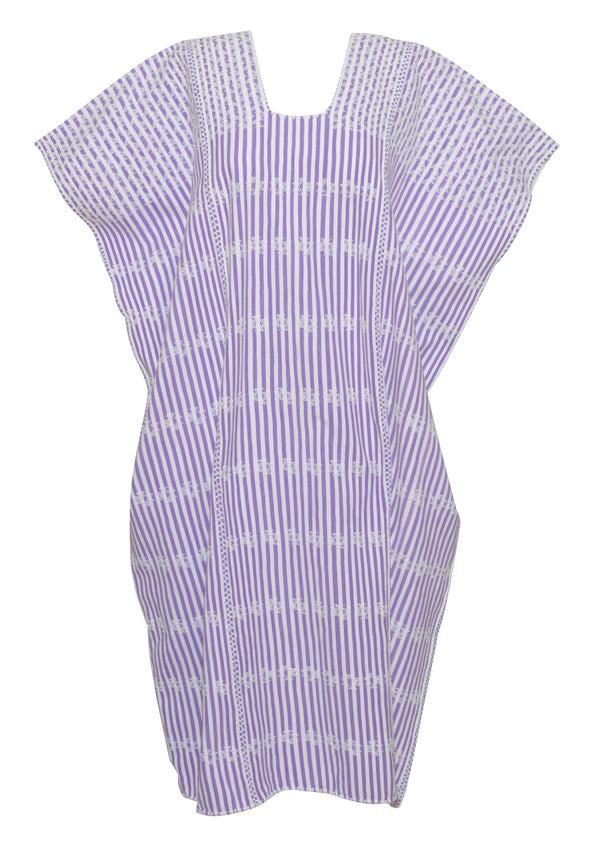 Pippa Holt Kaftan No.102 Three Panel Midi Kaftan In White And Purple Stripe With Mauve Design