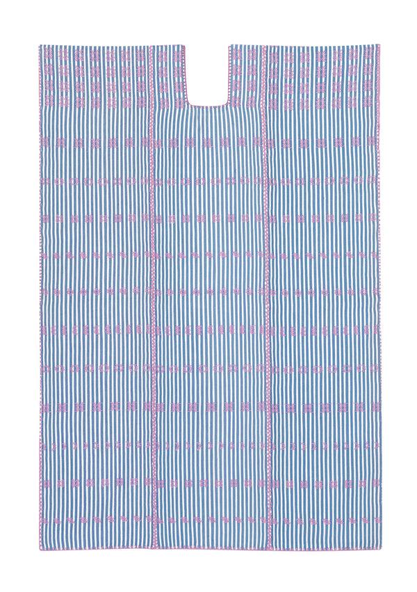 Pippa Holt Kaftan No.103 Three Panel Midi Kaftan In White And Pale Blue Stripe With 'musk' Pink Design