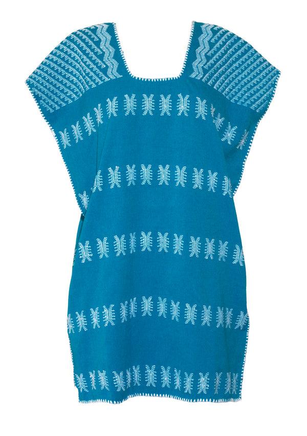 Pippa Holt Kaftan No.104 Single Panel 'Supermini' Kaftan In Blue With White Design