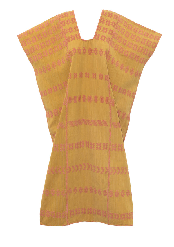 Pippa Holt Kaftan No.105 Three Panel Midi Kaftan In Ochre With Watermelon Pink Design