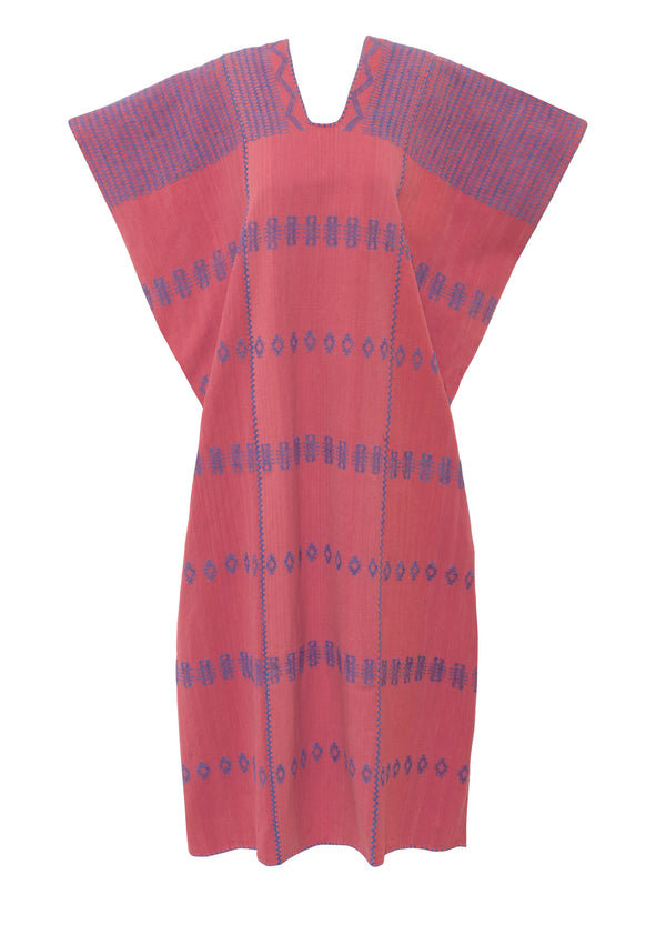 Pippa Holt Kaftan No.110 Three Panel Midi Kaftan In Watermelon Pink With Blue Design