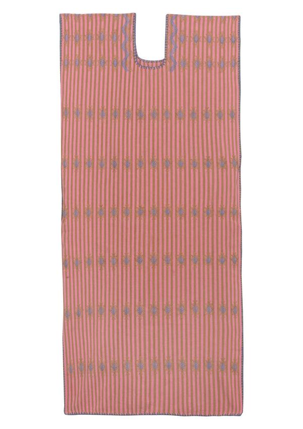 Pippa Holt Kaftan No.112 Single Panel Midi Kaftan In Pale Pink And Brown Stripe With Blue Design
