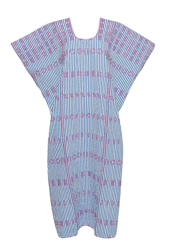 Pippa Holt Kaftan No.113 Three Panel Maxi Kaftan In White And Blue Stripe With ‘musk’ Pink Design