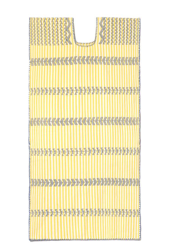 Pippa Holt Kaftan No.114 Single Panel Midi Kaftan In Lemon And White Stripe With Blue Design