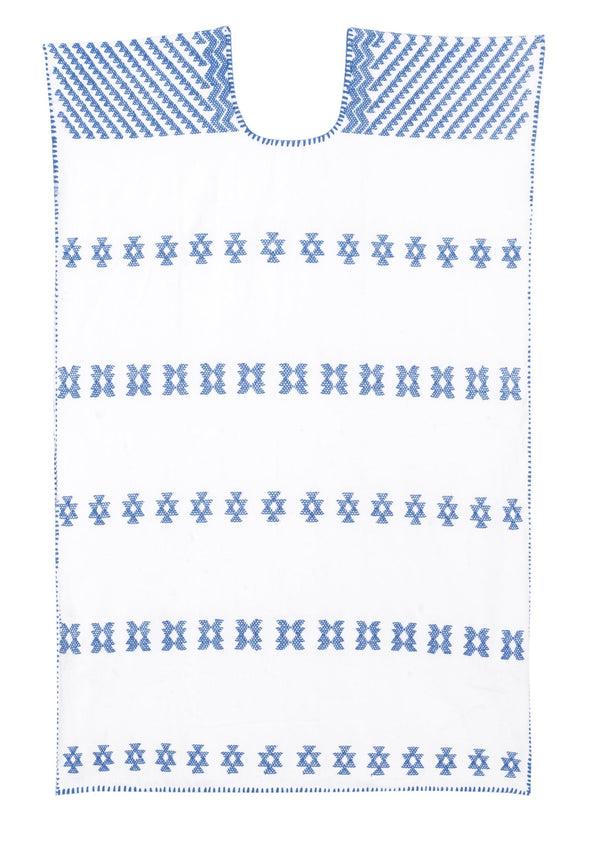 Pippa Holt Kaftan No.116 Single Panel Mini Kaftan In White With Blue Design