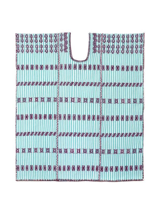 Pippa Holt Kaftan No.117 Three Panel ‘supermini’ Kaftan Peppermint And White Stripe With Burgandy Design