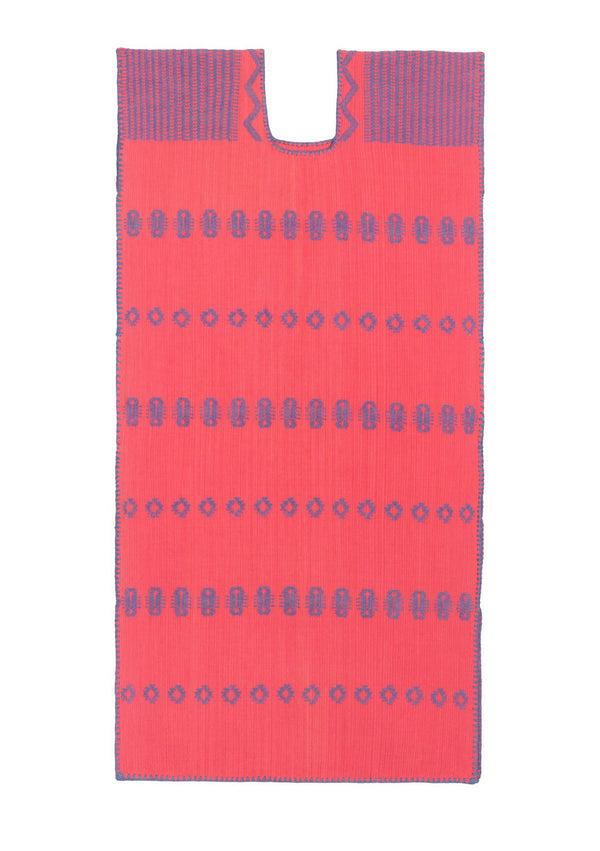 Pippa Holt Kaftan No.119 Single Panel Midi Kaftan In Watermelon Pink Duck Egg Blue Motif