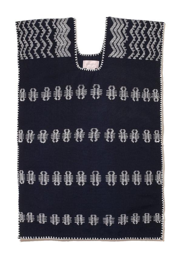 Pippa Holt Kaftan No.120 Single Panel Mini Kaftan In Navy With White Design