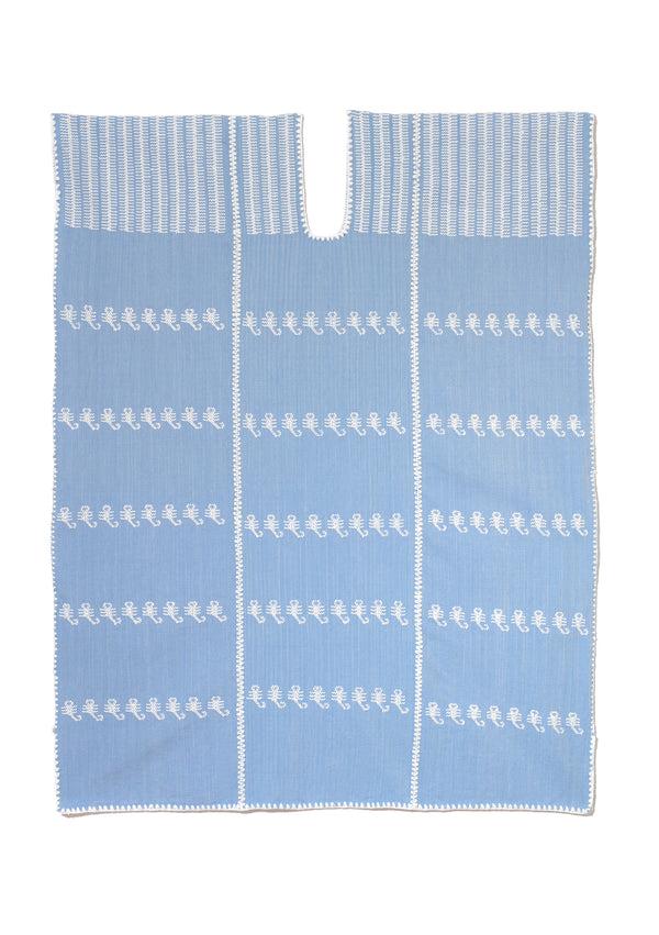 Pippa Holt Kaftan No.121 Three Panel Mini Kaftan In Light Blue With White Design