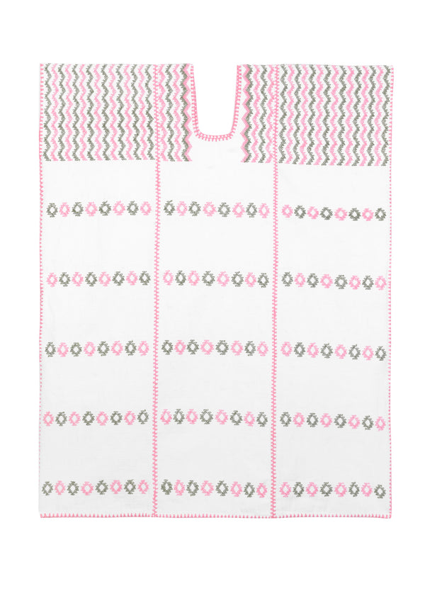 Pippa Holt Kaftan No.123 Three Panel ‘Supermini’ Kaftan In White With Pink And Olive Design