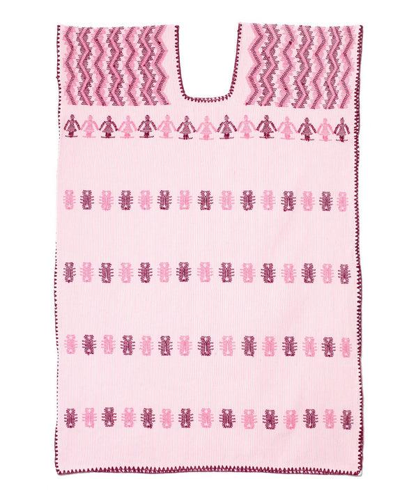 Pippa Holt Kaftan No.129 Single Panel 'Supermini' Kaftan In White And Light Pink Stripe With Pink And Burgundy Motif