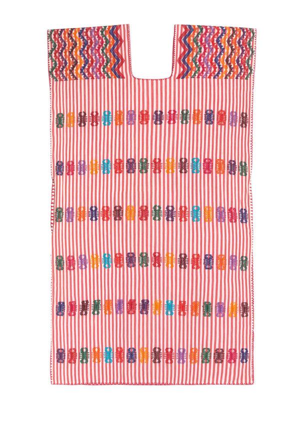 Pippa Holt Kaftan No.13 Single Panel Midi Kaftan In White And Pink Stripe With Multi Coloured Design