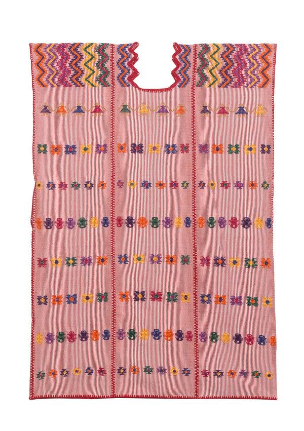 Pippa Holt Kaftan No.130 Three Panel Midi Kaftan In White And Red Stripe With Multi Coloured Design