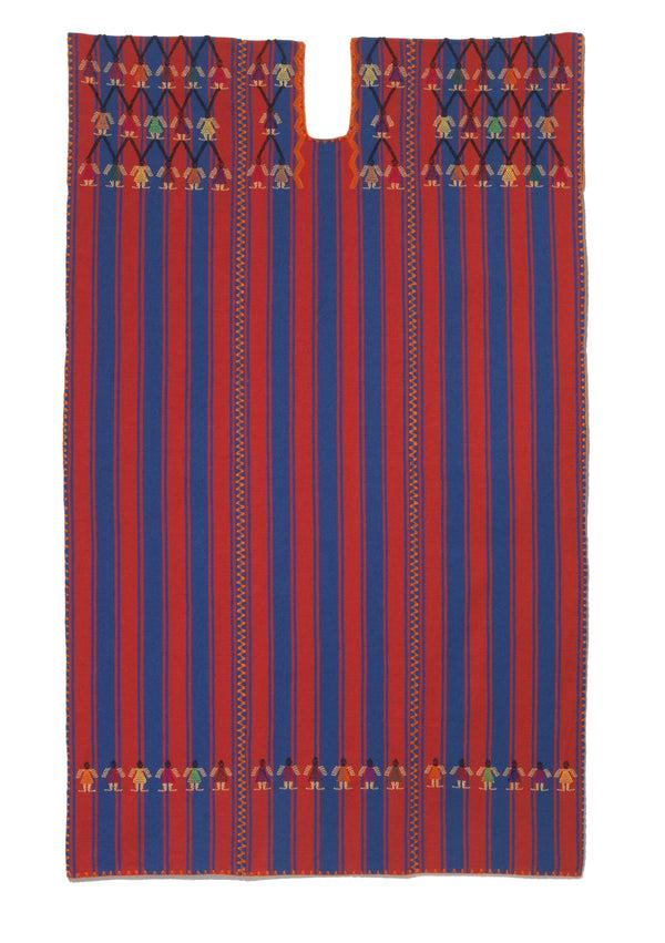 Pippa Holt Kaftan No.132 Three Panel Midi Kaftan In Blue And Dark Red Stripe With Mustard Design