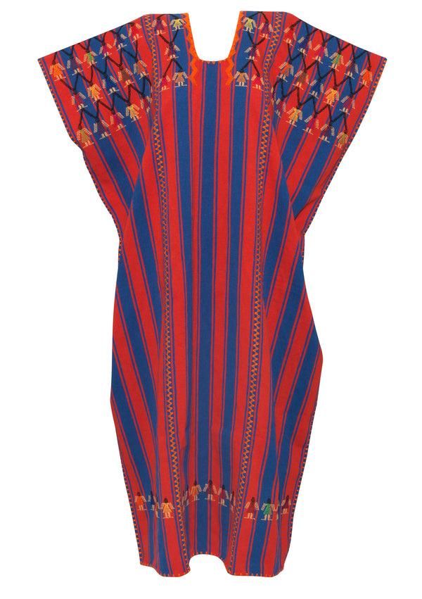 Pippa Holt Kaftan No.132 Three Panel Midi Kaftan In Blue And Dark Red Stripe With Mustard Design