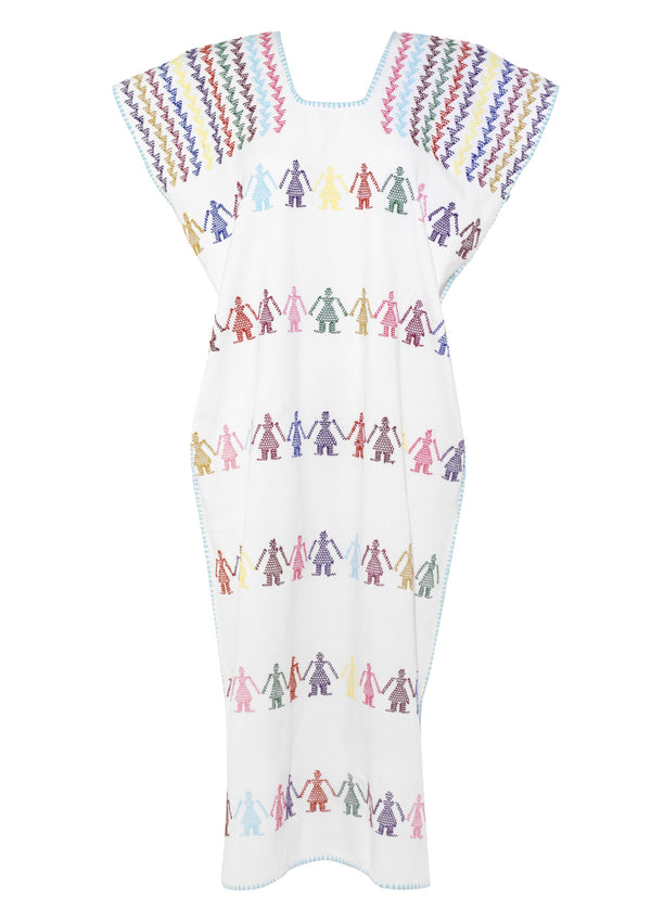 pippa holt Kaftan No.136 Single panel midi kaftan in white with multi coloured design