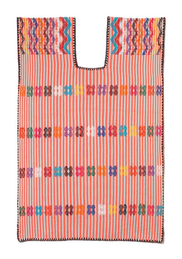 Pippa Holt Kaftan No.139 Single Panel Mini Kaftan In Tea Green And Pink Stripe With Multi Coloured Design