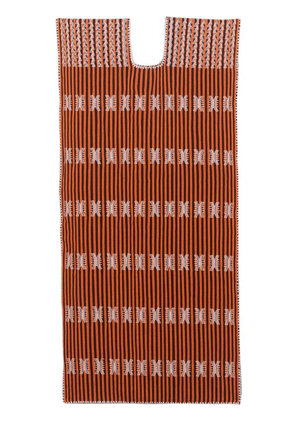 Pippa Holt Kaftan No.140 Single Panel Midi Kaftan In Orange And Black Stripe With White Design