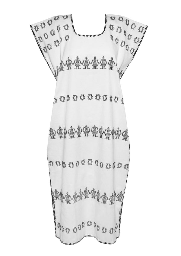 Pippa Holt Kaftan No.141 Single Panel Midi Kaftan In White With Black Large People Design
