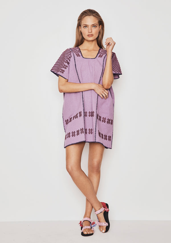 pippa holt Kaftan No.142 Three panel mini kaftan in purple with burgundy motif