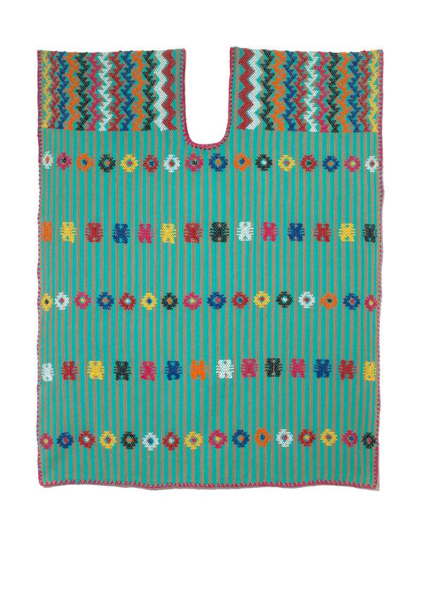 Pippa Holt Kaftan No.143 Single Panel 'Supermini' Kaftan In Green And Brown Stripe With Multi Coloured Design