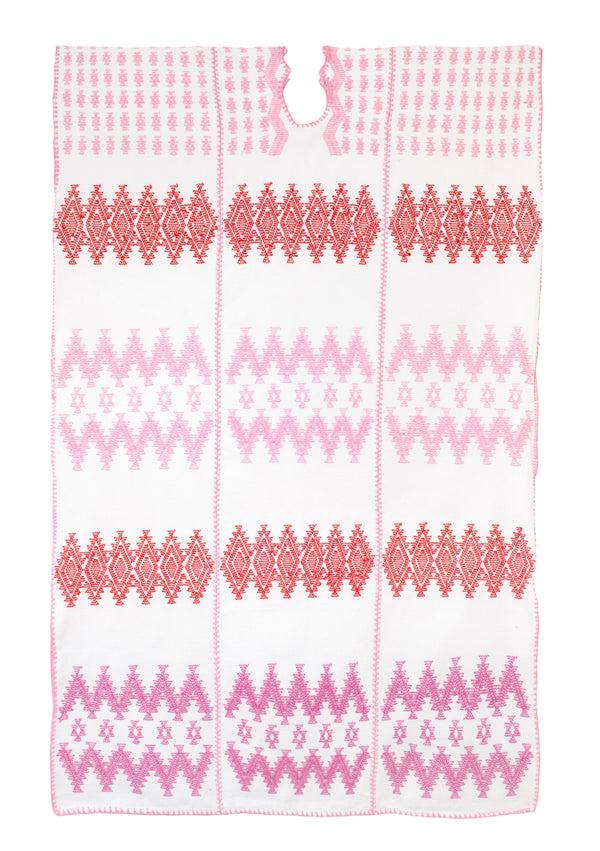 Pippa Holt Kaftan No.144 Three Panel Midi Kaftan In White With Pink With Red And Lilac Zig Zag Design
