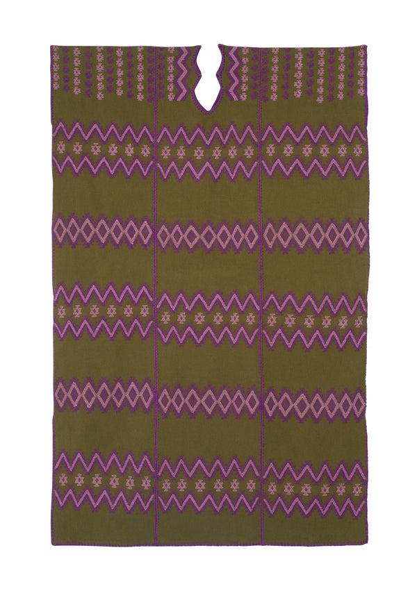 Pippa Holt Kaftan No.145 Three Panel Midi Kaftan In Khaki With Purple And Lilac Zig Zag Design