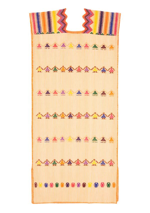 Pippa Holt Kaftan No.148 Single Panel Midi Kaftan In Orange / Vanilla Stripe With Multi Coloured 'people' Design