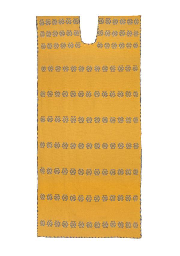 Pippa Holt Kaftan No.149 Single Panel Midi Kaftan In Mustard With Blue Motif Design