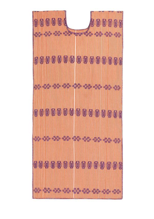 Pippa Holt Kaftan No.15 Single Panel Midi Kaftan In Orange And White Stripe With Purple Design