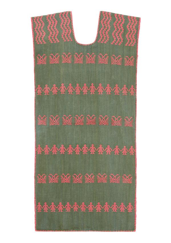 Pippa Holt Kaftan No.153 Single Panel Midi Kaftan In Khaki With Pink Design