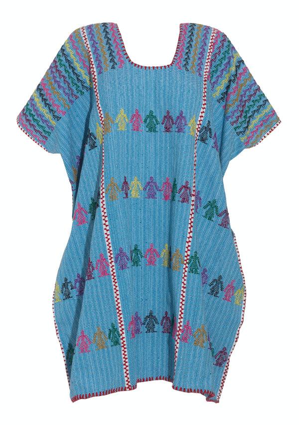 Pippa Holt Kaftan No.154 Three Panel Mini Kaftan In Blue With People Design