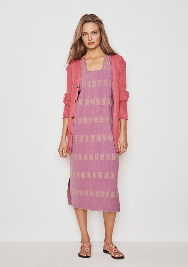 pippa holt Kaftan No.156 Single panel midi kaftan in ‘lavender’ with beige design