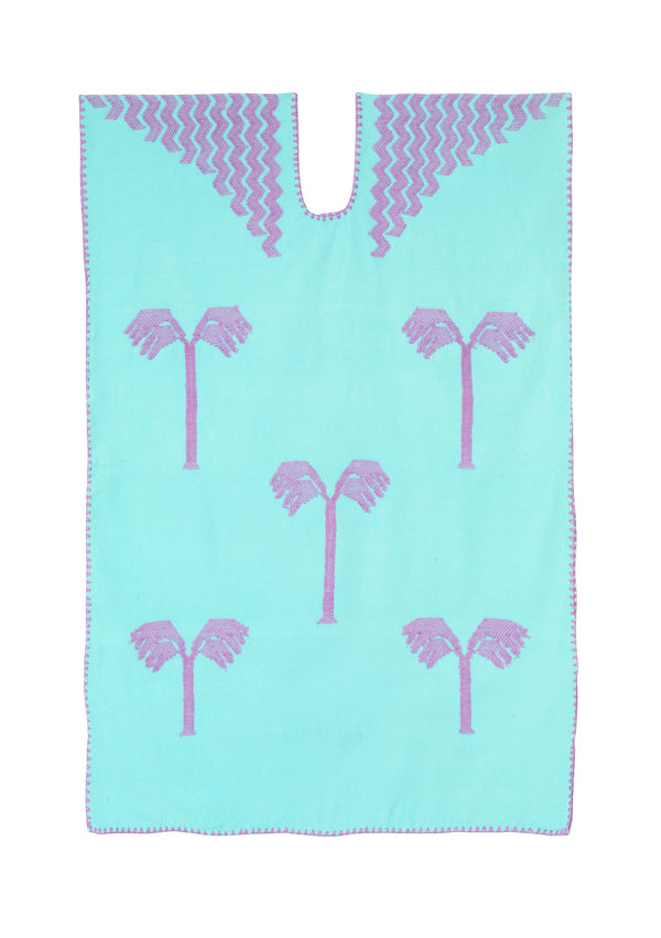 Pippa Holt Kaftan No.157 Single Panel Mini Kaftan In Mint With Lilac Palm Tree