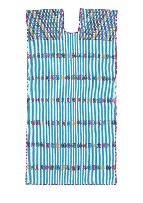 Pippa Holt Kaftan No.16 Single Panel Midi Kaftan In Blue And White Stripe With Multicoloured Design