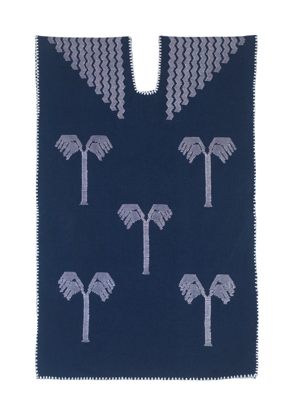 Pippa Holt Kaftan No.161 Single Panel Mini Kaftan In Navy With White Palm Tree