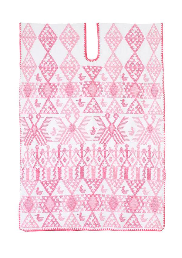 Pippa Holt Kaftan No.162 Single Panel Mini Kaftan In White With Pink Duck Design