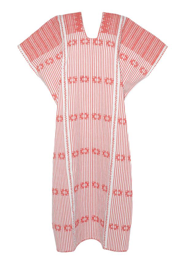 Pippa Holt Kaftan No.165 Three Panel Maxi Kaftan In Pink And White Stripe With Pink Design