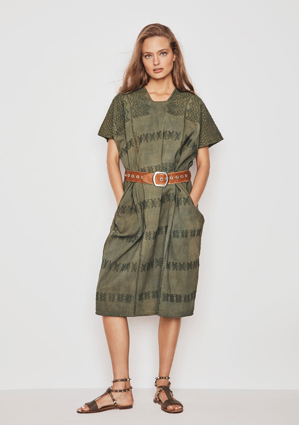 pippa holt Kaftan No.168 Three panel midi kaftan in khaki with khaki design